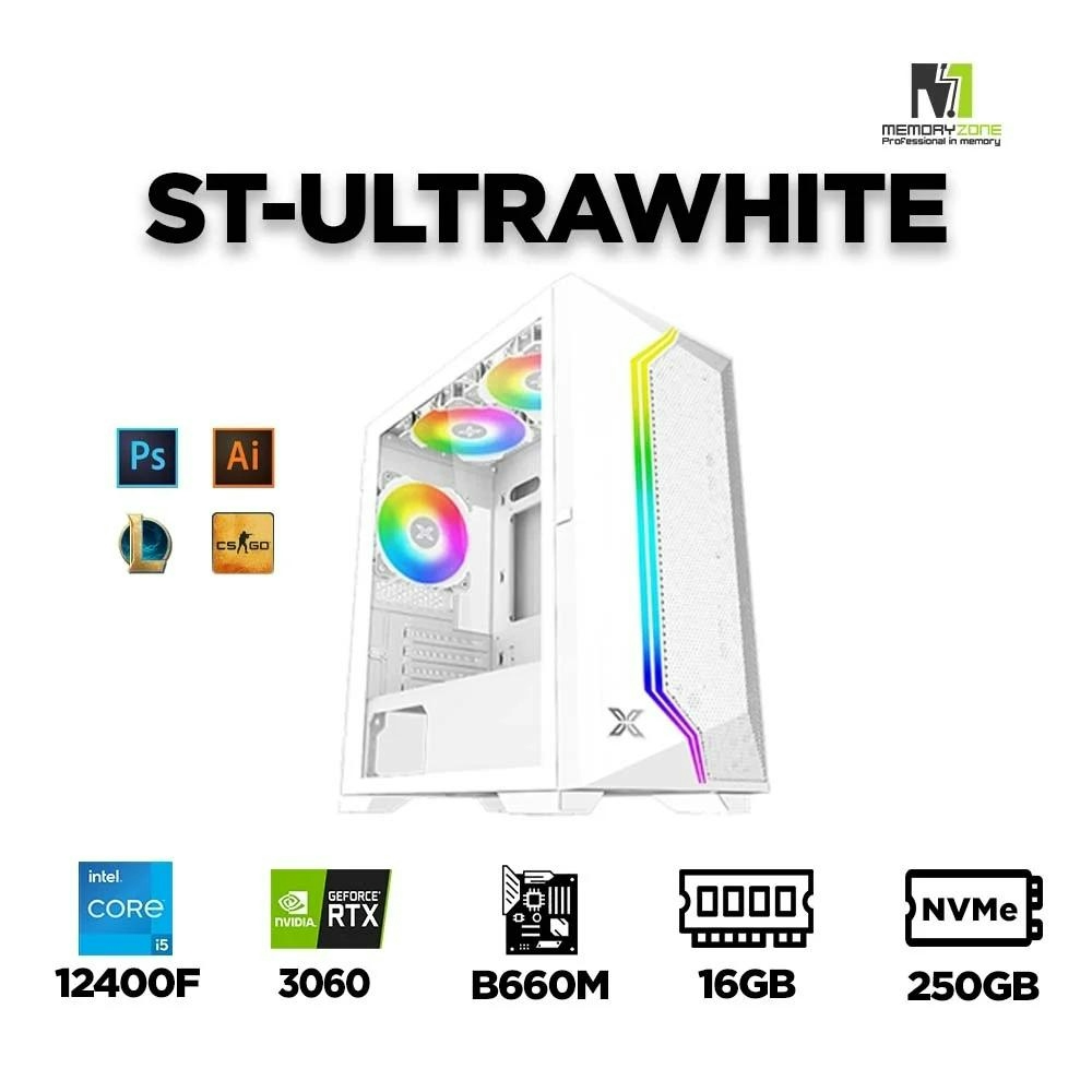 Memoryzone PC Gaming ST-UltraWhite (i5-12400F, RTX 3060 12G, Ram 16GB, SSD 250GB, 650W) thumbnail 
